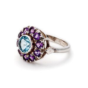 Victorian Ring, Blue Topaz Ring, Amethyst Ring, Birthstone Ring, Round Vintage Ring, Natural Topaz Ring, Round Silver Ring, 925 Silver Ring image 8