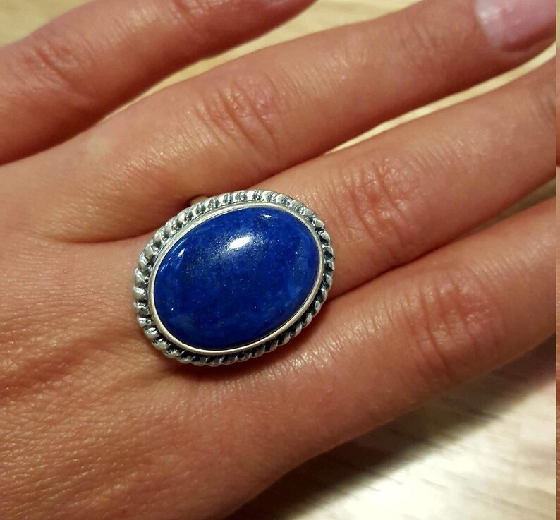 Large Lapis Ring, Lapis Lazuli Ring, Natural Lapis Lazuli, Blue Ring, Victorian Ring, Solid Silver Ring, December Birthstone, Lapis Lazuli image 2