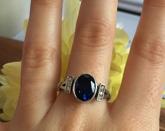 Dainty Vintage Ring, Created Sapphire, Dainty Blue Ring, Vintage Rings, Dainty Sapphire Ring, Blue Vintage Ring, Solid Silver Ring, Saphire