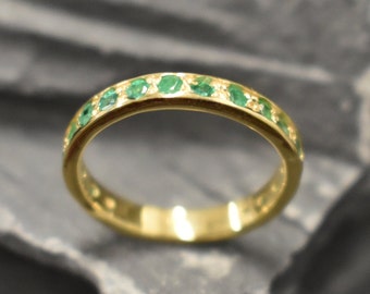 Gold Emerald Band, Emerald Ring, Natural Emerald, May Birthstone, Full Eternity Ring, Vinatage Ring, Gold Eternity Ring, Solid Silver Ring