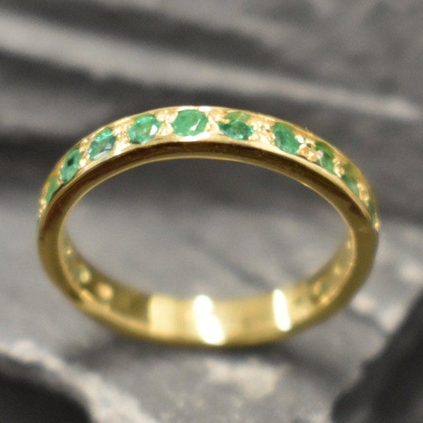 Gold Emerald Band, Emerald Ring, Natural Emerald, May Birthstone, Full Eternity Ring, Vinatage Ring, Gold Eternity Ring, Solid Silver Ring