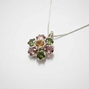 Tourmaline Pendant, Natural Tourmaline, October Pendant, Flower Pendant, Multicolor Pendant, October Birthstone, Flower Vintage Pendant