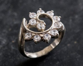 Anello artistico, anello con diamante creato, anello con diamante, anello scintillante, anello a spirale, design unico dell'anello, anelli vintage, anello in argento massiccio, diamante