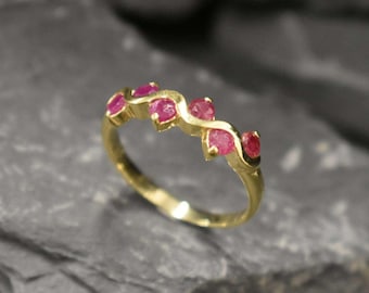 Gold Ruby Ring, Ruby Ring, July Birthstone, Asymmetric Ring, Gold Vintage Ring, Natural Ruby Ring, Real Ruby Ring, Red Ring, 925 Silver Ring