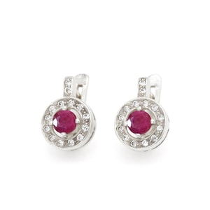 Ruby Earrings, Real Ruby, July Birthstone, Cluster Earrings, Vintage Earrings, Red Earrings, Dainty Earrings, Red Studs, 925 Silver, Ruby