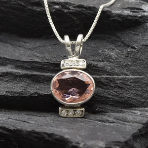Morganite Pendant, Created Morganite, Pink Oval Necklace, Antique Pendant, Valentine Gift for Her, Gift for Wife, Pink Pendant, Solid Silver image 8