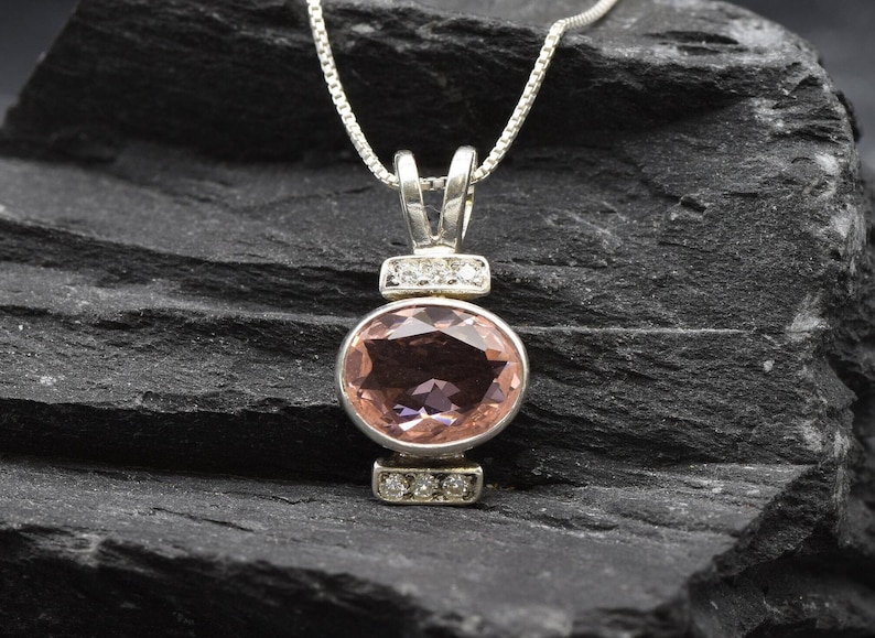 Morganite Pendant, Created Morganite, Pink Oval Necklace, Antique Pendant, Valentine Gift for Her, Gift for Wife, Pink Pendant, Solid Silver image 8