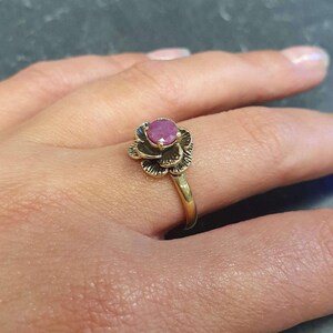 Ruby Ring, Gold Ruby Ring, Natural Ruby Ring, July Birthstone, Gold Flower Ring, Vintage Flower Ring, Gold Floral Ring, Solid Silver Ring image 2