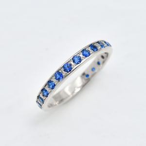 Sapphire Band, Wedding Band, Created Sapphire Ring, Eternity Band, Gift Ideas, Silver Ring, Stacking Modern Ring, Stackable Ring, Blue Ring