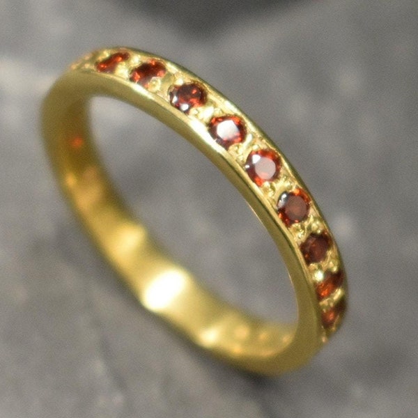 Gold-Granat-Ring, Granat-Ring, Januar-Geburtsstein, Ewigkeitsring, Vintage-Band, roter Diamant-Ring, goldener Ewigkeitsring, massiver Silberring