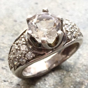 Diamond Ring, Created Diamond, Engagement Ring, Edwardian Ring, Antique Ring design, Statement Ring, Wide Sparkly Band, Sterling Silver Ring
