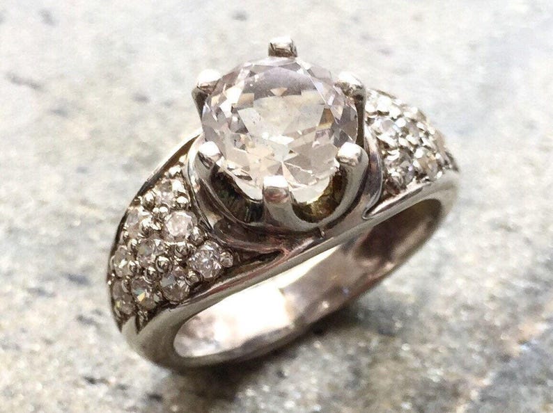 Bague en diamant, diamant de synthèse, bague de fiançailles, bague de style édouardien, bague ancienne, bague imposante, anneau large et scintillant, bague en argent sterling image 1