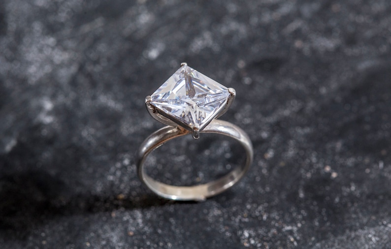 Sparkly Ring Diamond Unique Ring Solid Silver Ring Square Ring Engagement Ring Created Diamond Ring Created Diamond Rhombus Ring