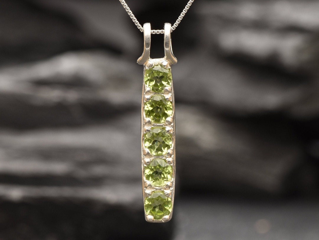Peridot Bar Pendant, Natural Peridot Necklace, Vertical Pendant