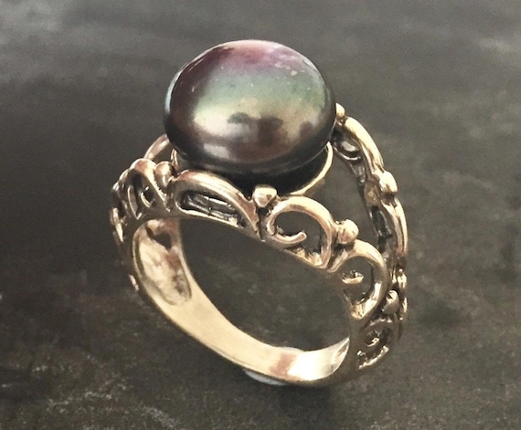 Black Pearl Ring, Natural Black Pearl, June Birthstone