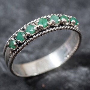 Emerald Band, Natural Emerald, Vintage Band, Emerald Ring, Vintage Rings, May Birthstone, Half Eternity Ring, Solid Silver Ring, Emerald