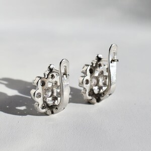 Vintage Diamond Earrings, Diamond Flower Earrings, CZ Diamonds, 2 Carats Diamonds, Antique Earrings, Solid Silver, Pure Silver