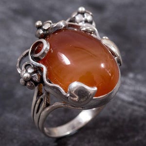Carnelian Ring, Natural Carnelian, Red Gemstone Ring, Leaf Ring, Healing Stone, Red Ring, Vintage Rings, Red Stone, Solid Silver Ring, Agate image 3
