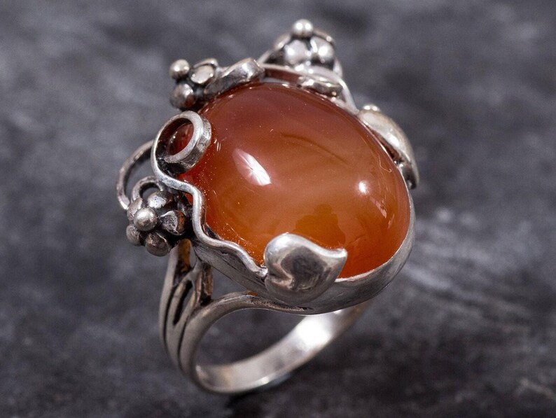Carnelian Ring, Natural Carnelian, Red Gemstone Ring, Leaf Ring, Healing Stone, Red Ring, Vintage Rings, Red Stone, Solid Silver Ring, Agate image 3