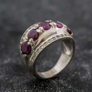 Vintage Ruby Ring, Natural Ruby Ring, July Birthstone, Ruby Ring, Statement Ring, Unique Rings, CZ Diamonds, Vintage Silver Rings, Red Ring