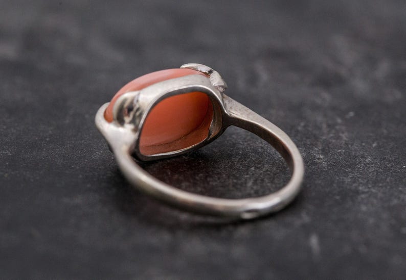 Blattring, Naturkorallenring, Horizontaler Ring, Geburtssteinring für März, Rosa Korallenring, Engelskoralle, Vintage-Ringe, Ring aus massivem Silber Bild 9