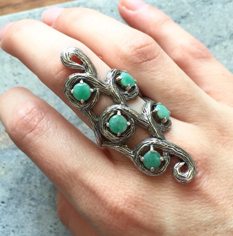 Leaf Ring, Emerald Ring, Vintage Rings, Antique Ring, Antique Emerald Ring, Vintage Emerald Ring, May Birthstone, Solid Silver Ring image 2