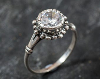 Diamond Ring, Created Diamond Ring, Created Diamond, Promise Ring, Cubic Zircon Ring, Vintage Ring, Solid silver Ring, Bridal Ring, Diamond