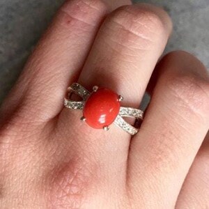 Anello in corallo, anello in corallo naturale, pietra portafortuna di marzo, anello in corallo rosso, corallo naturale, anello vintage in argento, corallo autentico, anello di fidanzamento in corallo immagine 2