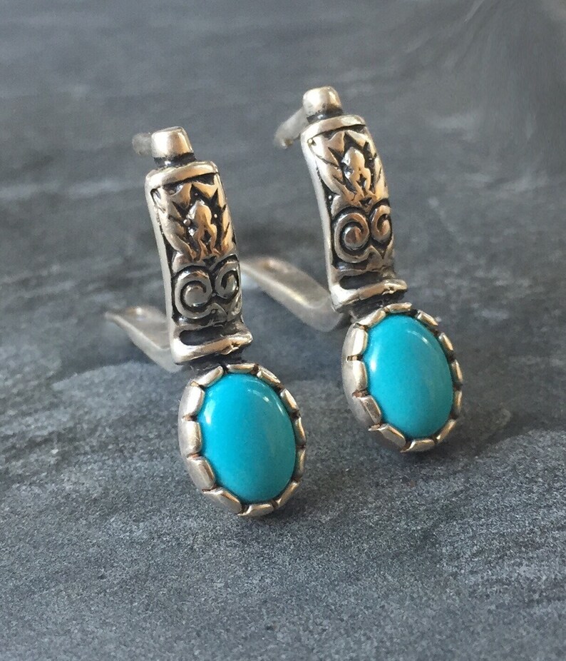 Turquoise Earrings, Real Turquoise, Sleeping Beauty Turquoise, Arizona Turquoise, Natural Turquoise, Pure Silver, Solid Silver, Tribal image 3