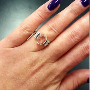 Morganite Ring, Created Morganite, Pink Ring, Pink Vintage Ring, Pink Diamond Ring, Valentines Gift, Pink Morganite Ring, 925 Silver Ring image 9