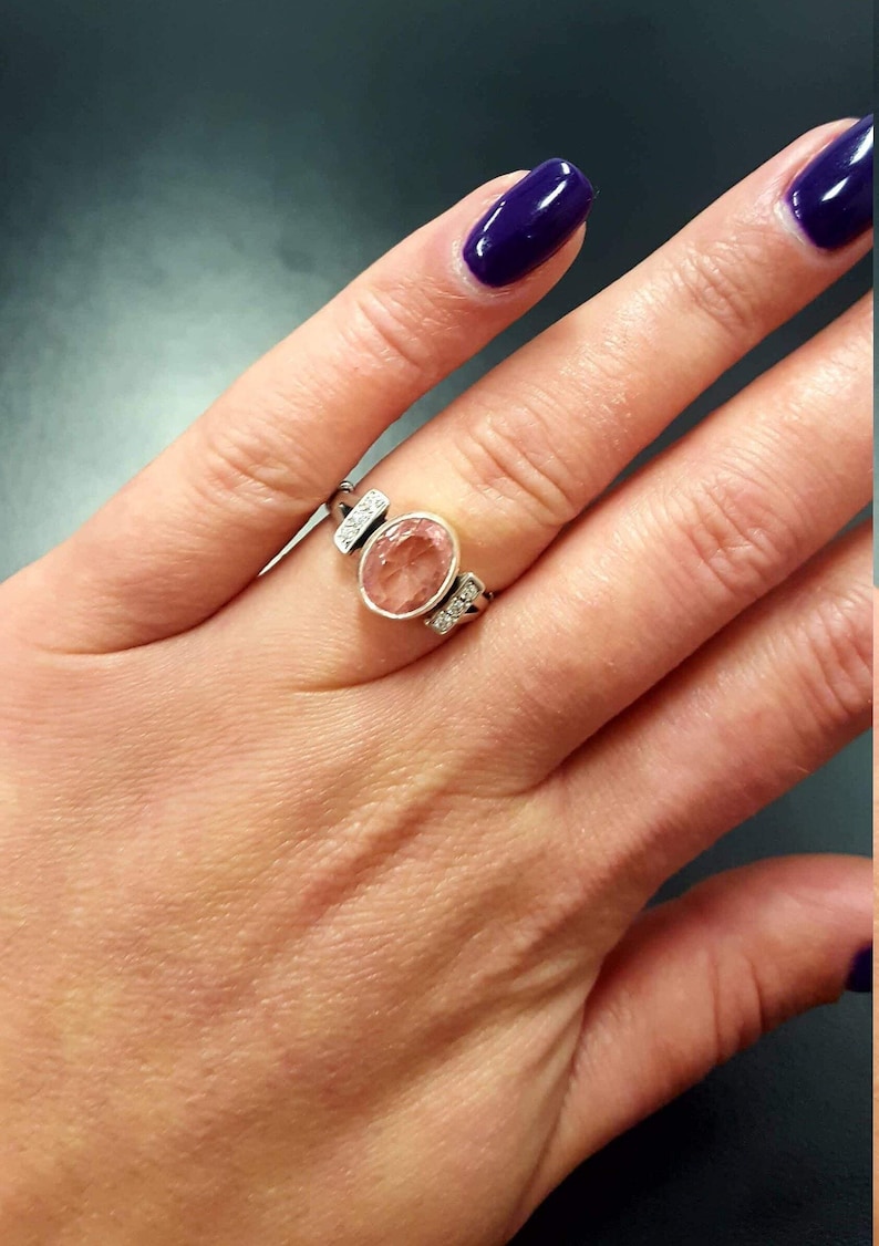 Morganite Ring, Created Morganite, Pink Ring, Pink Vintage Ring, Pink Diamond Ring, Valentines Gift, Pink Morganite Ring, 925 Silver Ring image 9