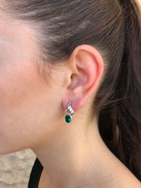 Boucles D'oreilles Clous En Argent 925 Avec Saphir Bleu - Parfait état - Occasion
