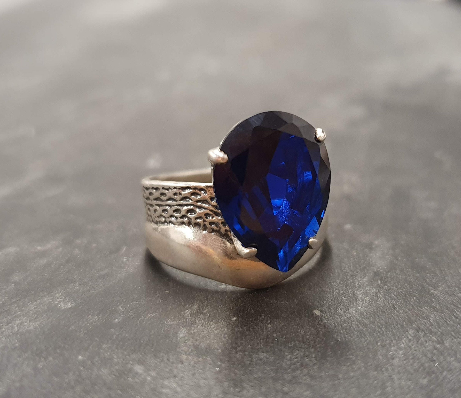 Sapphire Ring Created Sapphire Teardrop Ring Statement | Etsy