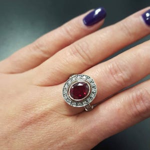 Anillo rojo vintage, anillo de rubí, rubí creado, anillo de rubí rojo, anillo rojo, anillo de rubí antiguo, anillo vintage, anillo de plata 925, anillo de diamante rojo, rubí imagen 3