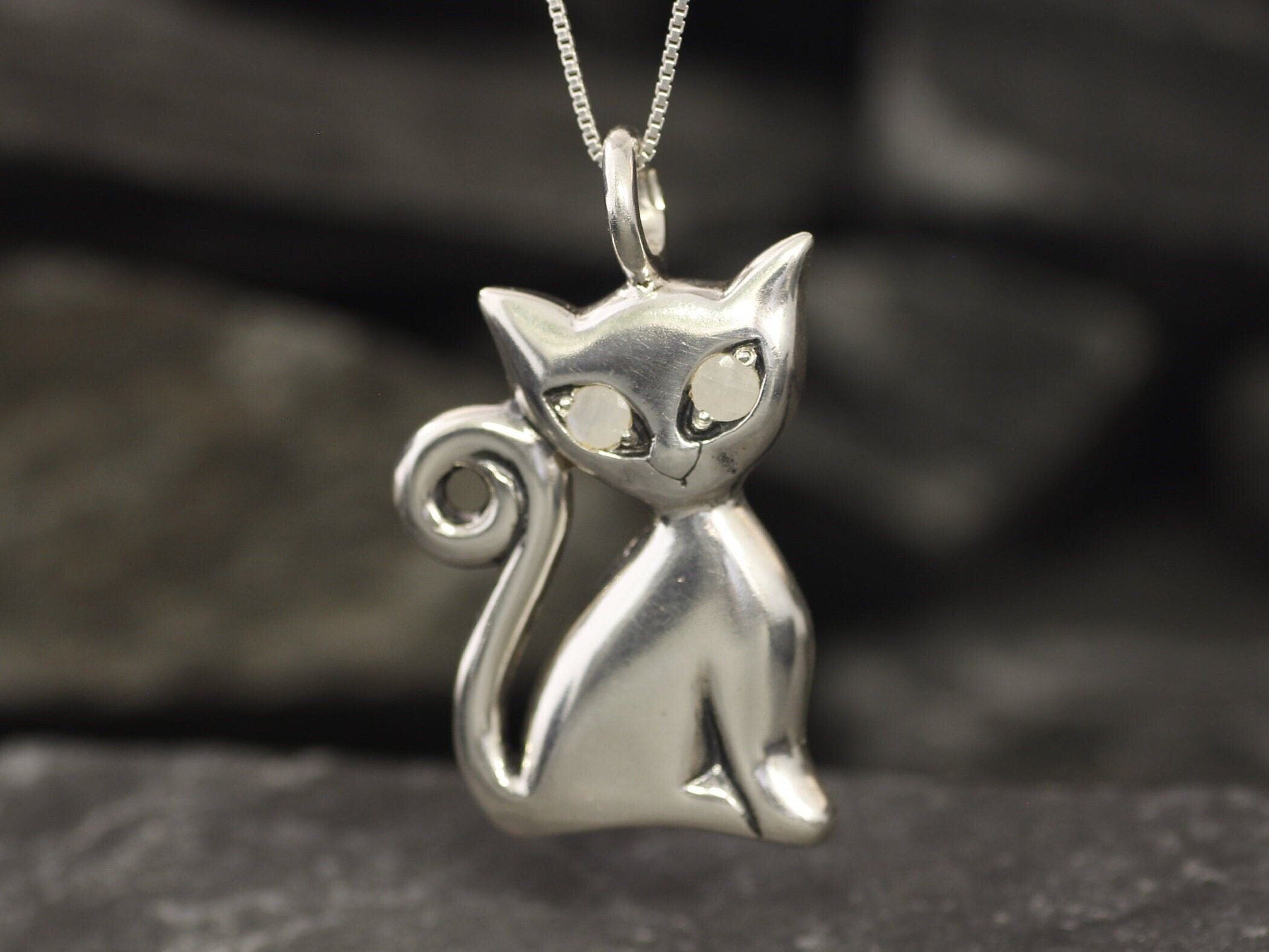Collana Gatto Argento Sterling 925 Per Donna - Ciondolo Gatto Grazioso Con Pietra Portafortuna
