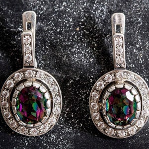 Orecchini A Lobo Con Triangolo Zirconato In Argento 925 Placcato Oro Bianco - Foto 6