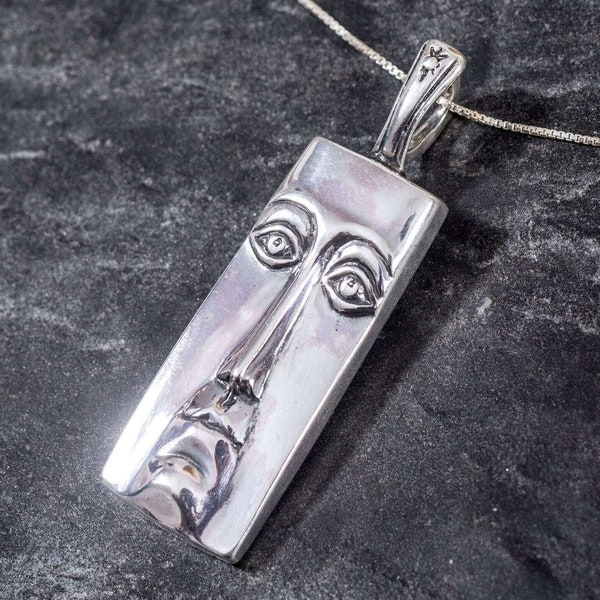 Face Pendant, Solid Silver Pendant, Unique Pendant, Artistic Silver Pendant, Ancient American, Sterling Silver Pendant, Unique Silver Chain