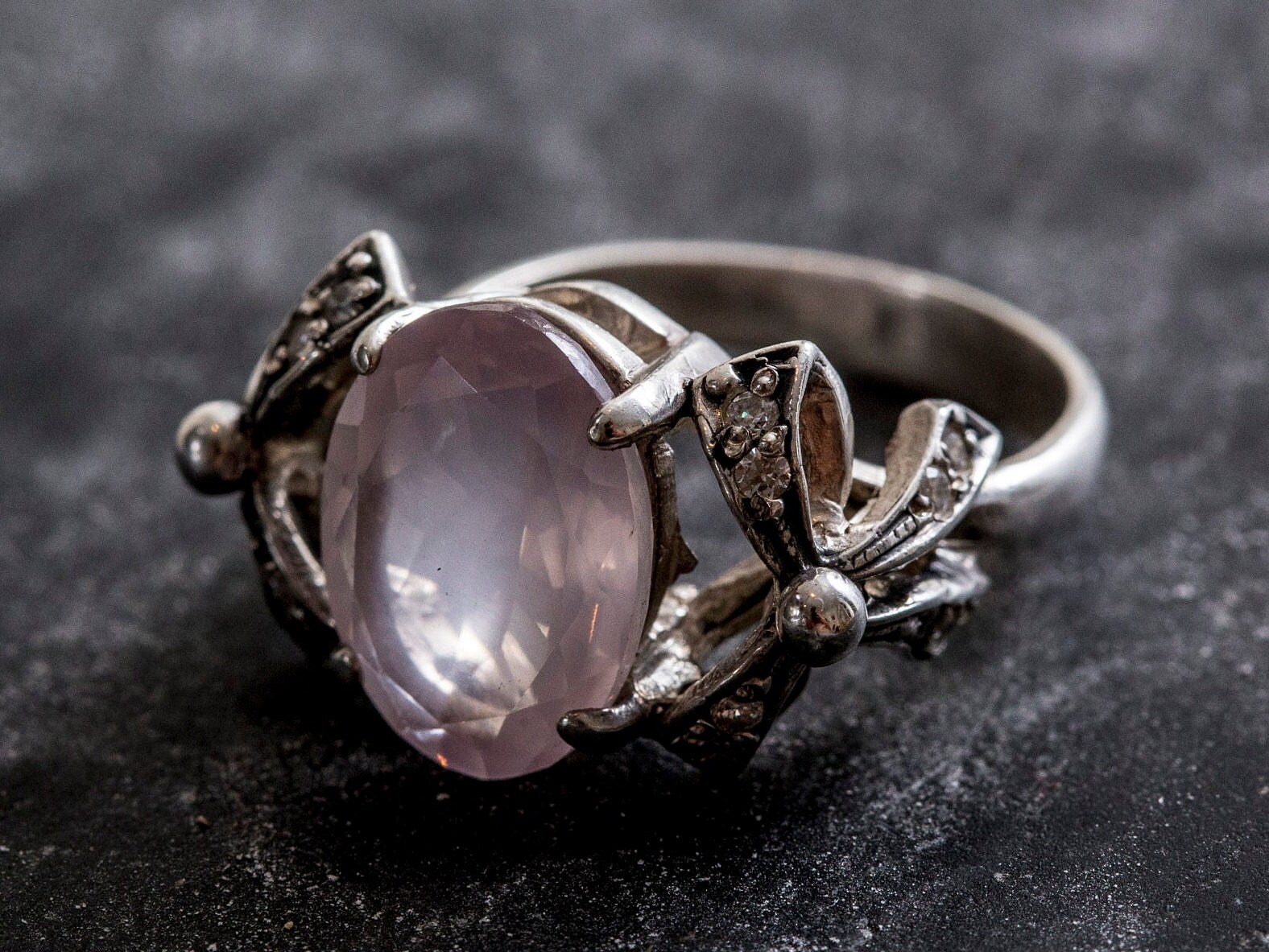 Silver ring with rose cheap quartz