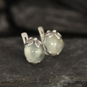 Prehnite Earrings, Natural Prehnite, May Birthstone, Green Leaf Earrings, Flower Earrings, Art Nouveau Earrings, Silver Earrings, May Studs image 6