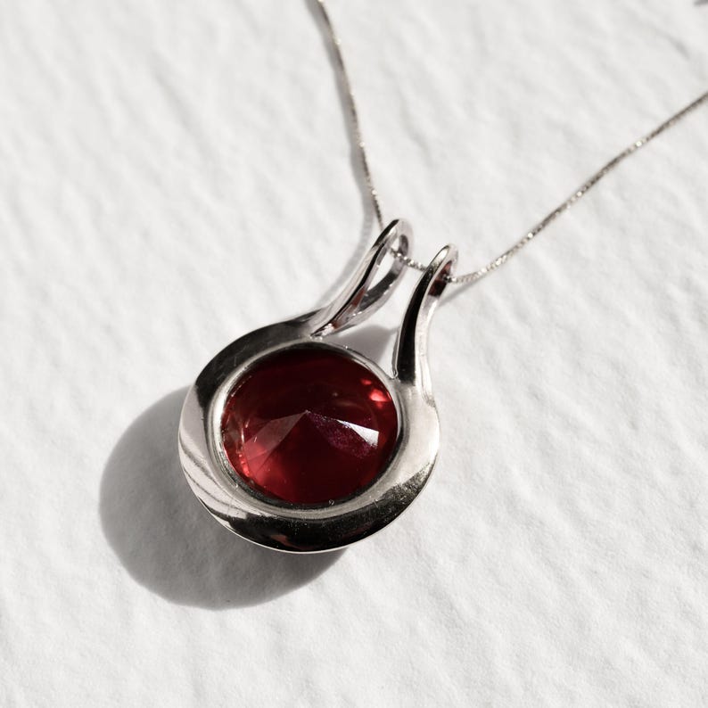 Large Ruby Pendant, Vintage Pendant, Created Ruby, Vintage Necklace, Ruby Necklace, Ruby Pendant, Statement Necklace, Red Pendant,925 Silver image 8