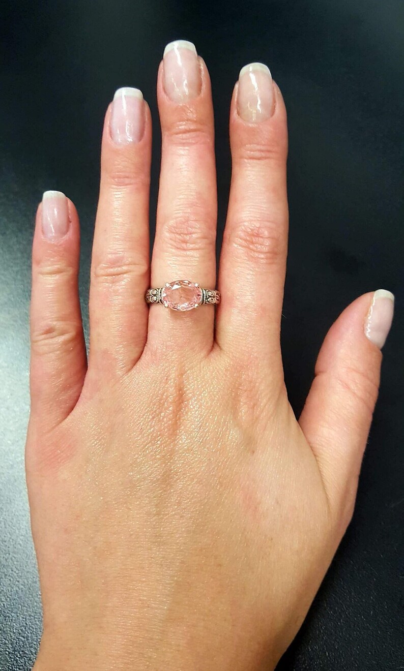 Morganite Ring, Created Morganite, Pink Diamond Ring, Pink Bohemian Ring, Pink Ring, Horizontal Ring, Vintage Rings, Silver Ring, Morganite image 8