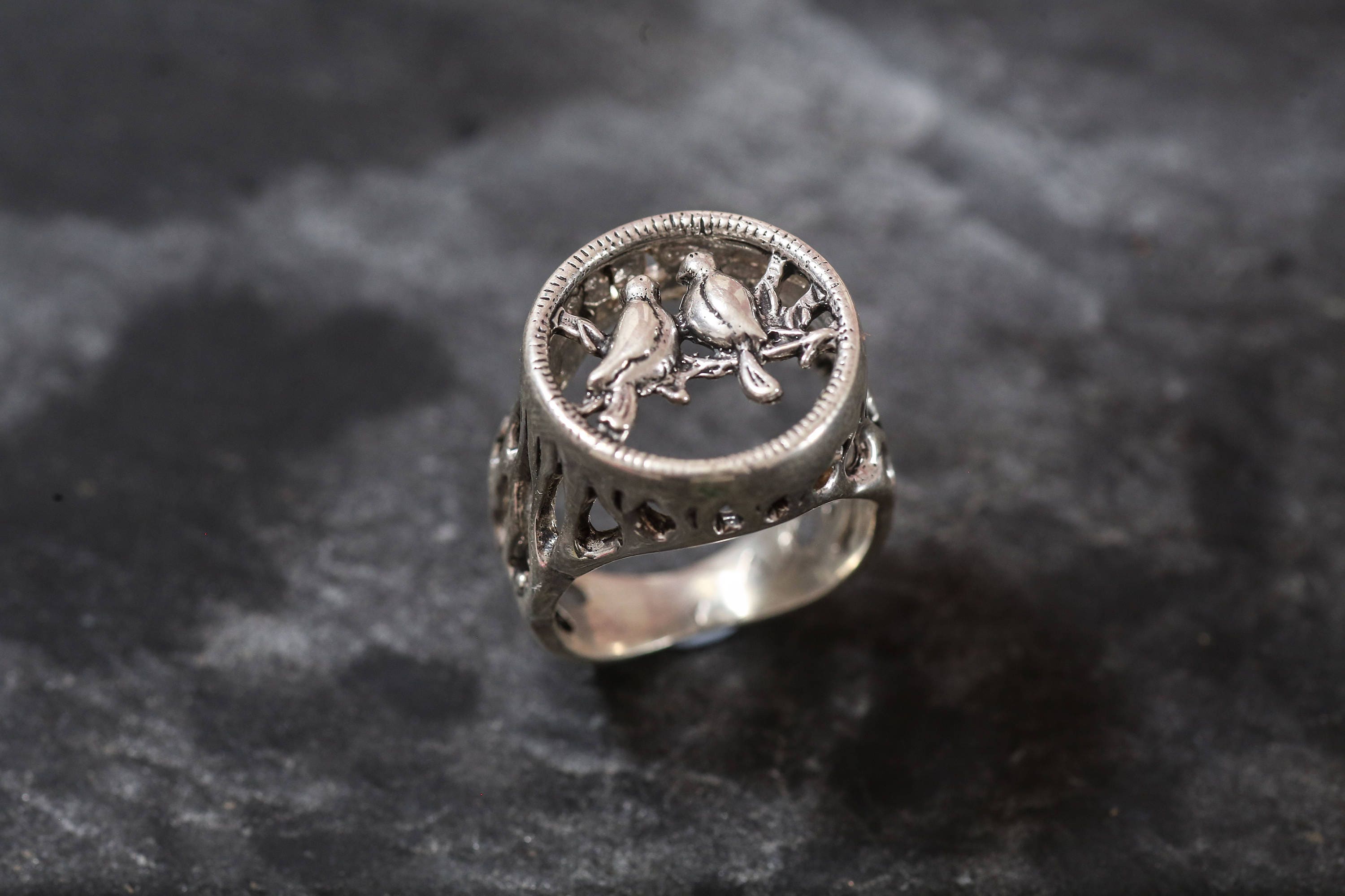 Love Birds Ring Love Ring Solid Silver Ring Statement Ring | Etsy