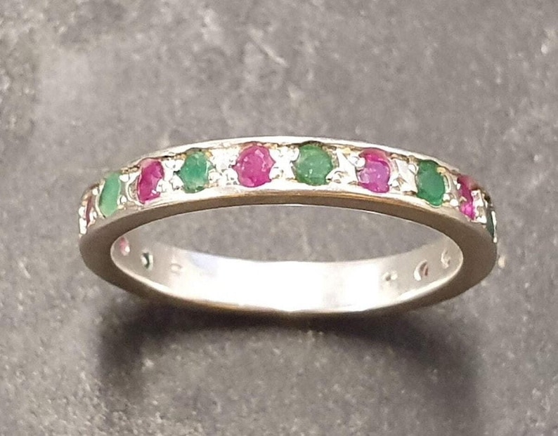 Eternity Ring, Ruby Band, Emerald Band, Birthstone Ring, Stackable Ring, Vintage Eternity Ring, Multistone Ring, Eternity Band, Silver Ring image 9