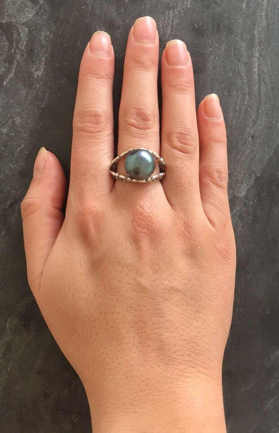 Black Pearl Ring, Natural Black Pearl, June Birthstone