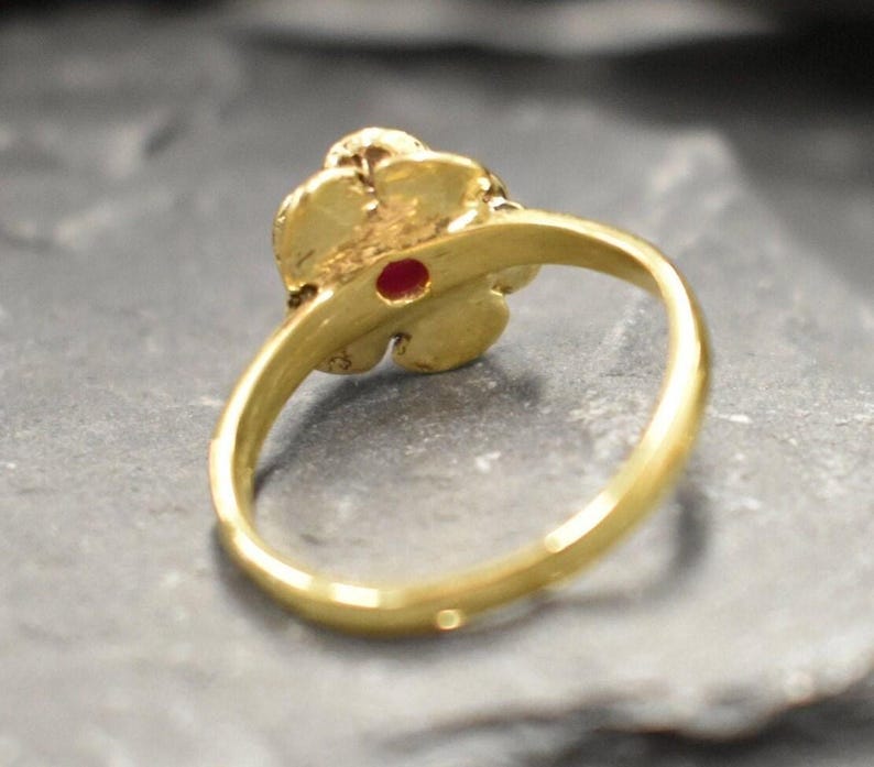 Ruby Ring, Gold Ruby Ring, Natural Ruby Ring, July Birthstone, Gold Flower Ring, Vintage Flower Ring, Gold Floral Ring, Solid Silver Ring image 10