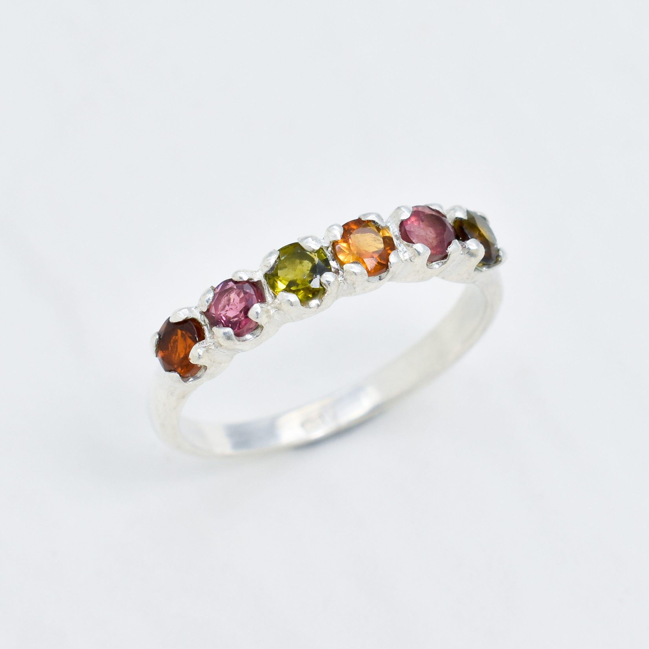 Tourmaline Ring, Natural Tourmaline, October Ring, Half Eternity