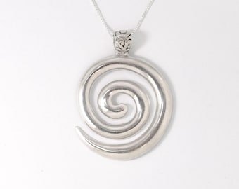 Colgante en espiral, Colgante de plata maciza, Colgante artístico, Colgante llamativo, Colgante redondo, Colgante grande, Colgante en espiral