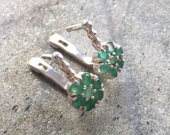 Emerald Flower Earrings,, Natural Emerald Earrings, Natural Emerald Earrings, Vintage Earrings, Vintage Emerald Earrings, Pure Silver