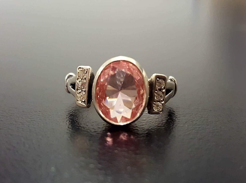 Morganite Ring, Created Morganite, Pink Ring, Pink Vintage Ring, Pink Diamond Ring, Valentines Gift, Pink Morganite Ring, 925 Silver Ring image 8