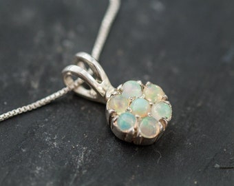 Opal Pendant, Ethiopian Opal Pendant, Natural Opal, Opal Flower Pendant, Fire Opal Pendant, Vintage Flower Pendant, October Birthstone